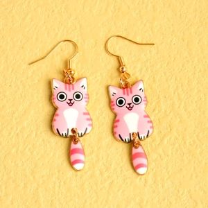 Pink Cat Dangle Earrings